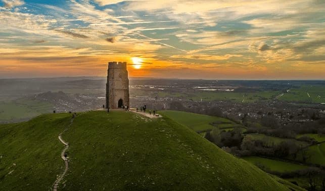 Glastonbury Tor rising above the Somerset Levels