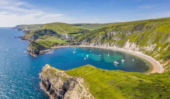 The horseshoe bay of Lulworth Cove on the Jurassic Coast