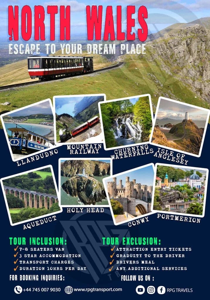 North Wales Road Tour flyer with destinations and inclusions