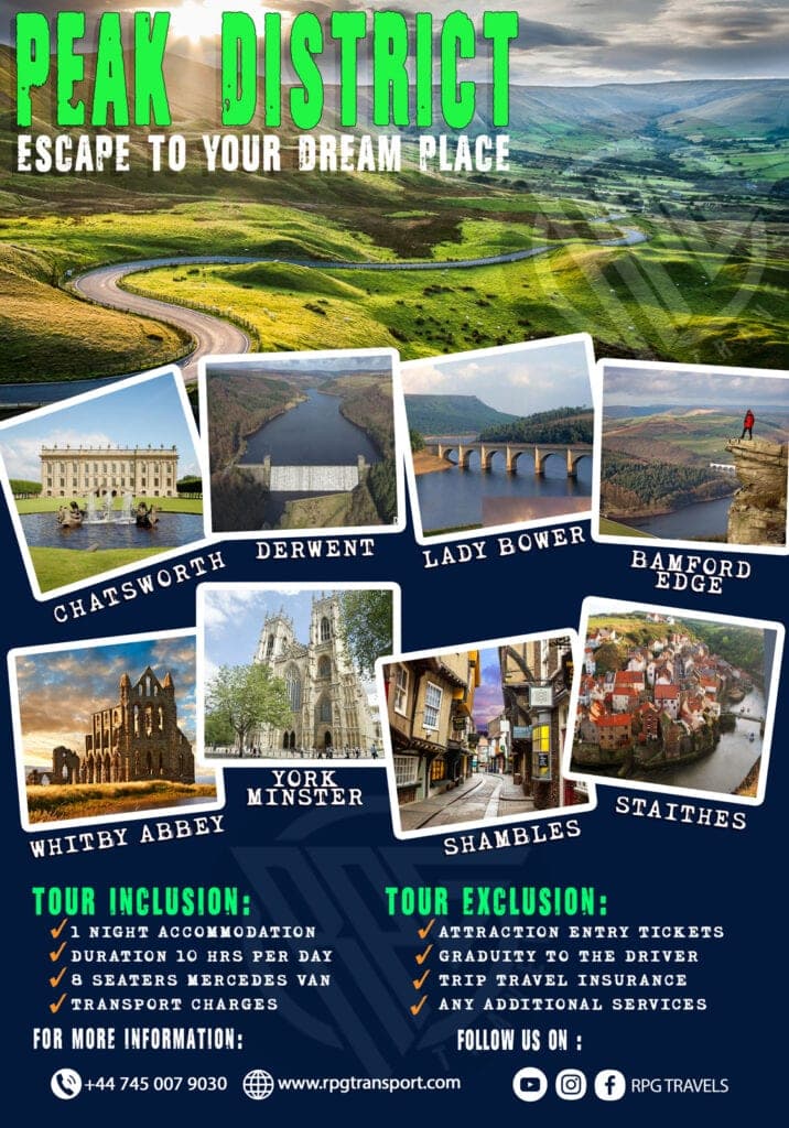 Peak District Road Tour flyer with destinations and inclusions