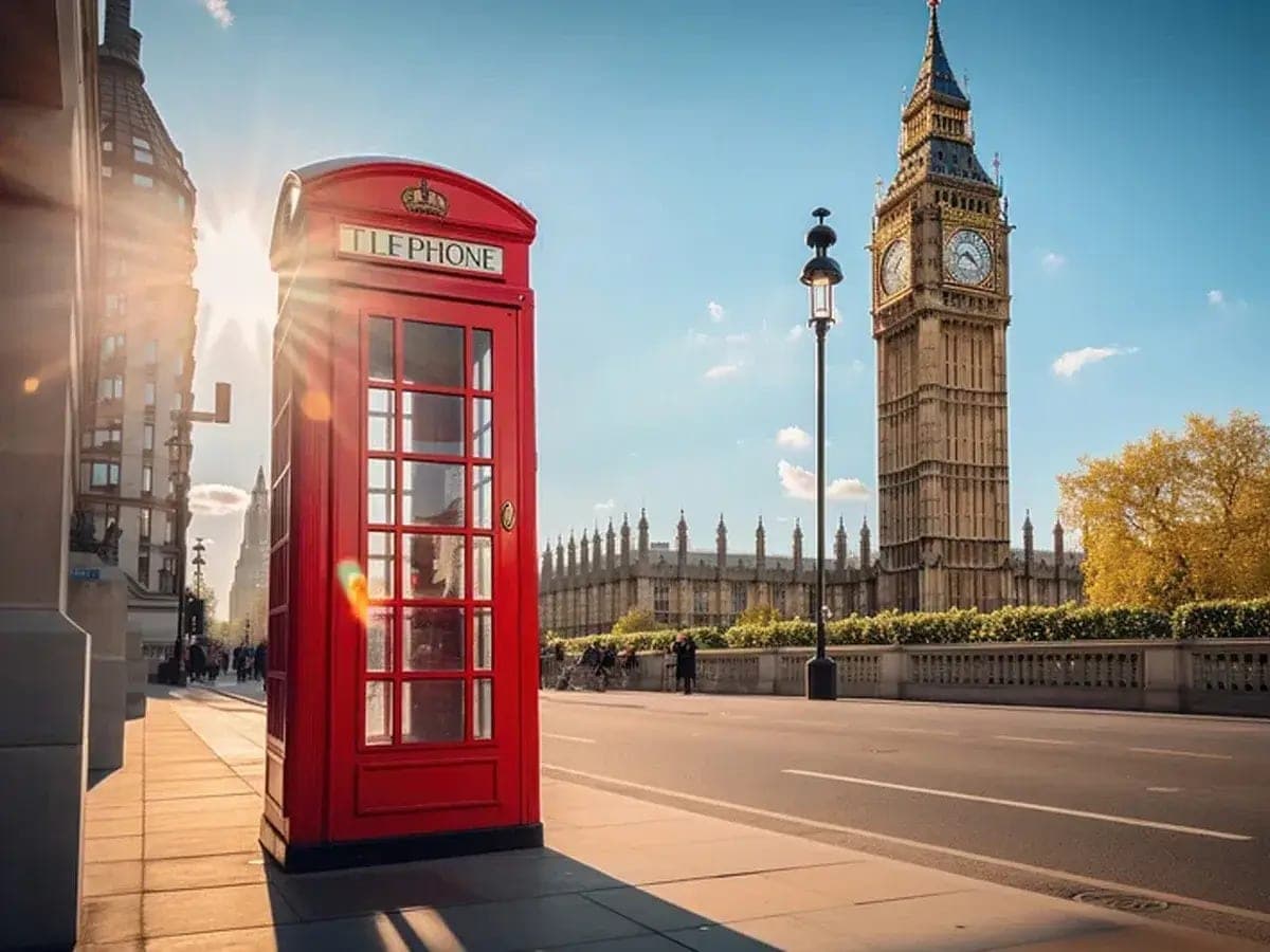 A red telephone box with Big Ben in the background