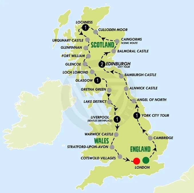 Scenic Great Britain touring route
