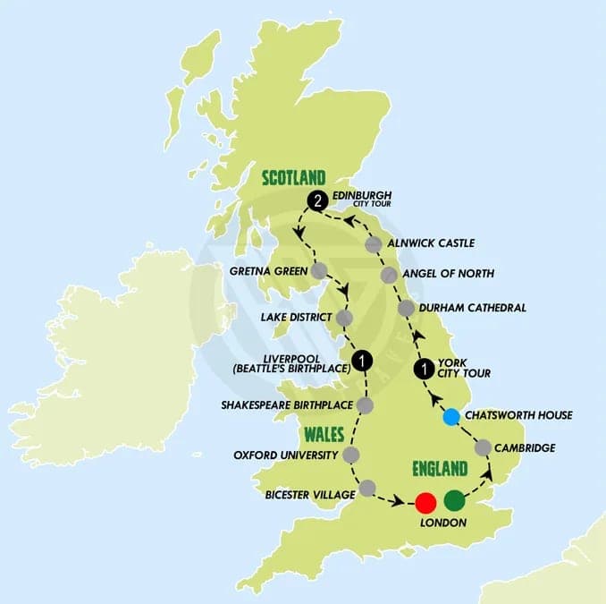 Landmarks spanning England and Scotland