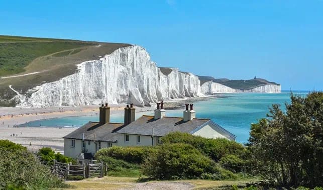 The white chalk cliffs of the Seven Sisters along the English Channel