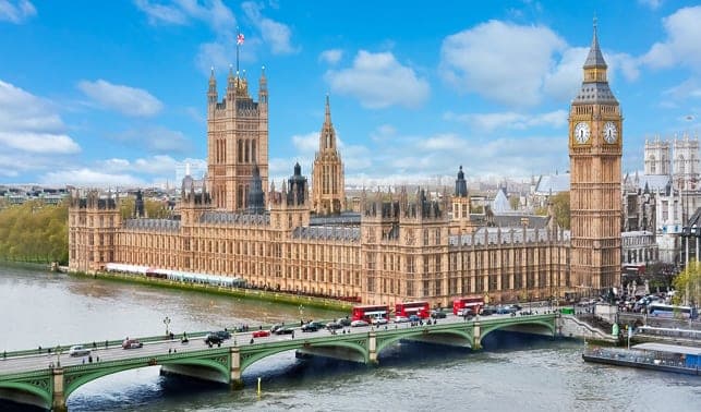 The Houses of Parliament and Big Ben from across Westminster Bridge