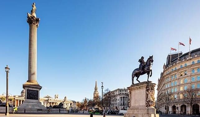 Nelson's Column and an equestrian statue in Trafalgar Square
